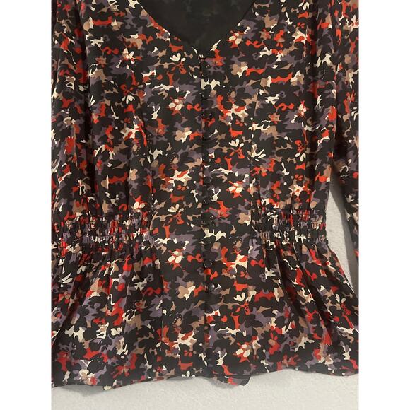 Forever 21 Blouse Womens Medium Black Floral Button Fron Cinched Waist - Picture 3 of 6